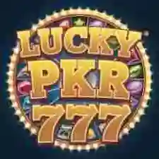 Lucky PKR 777 Game logo with golden letters and casino background.